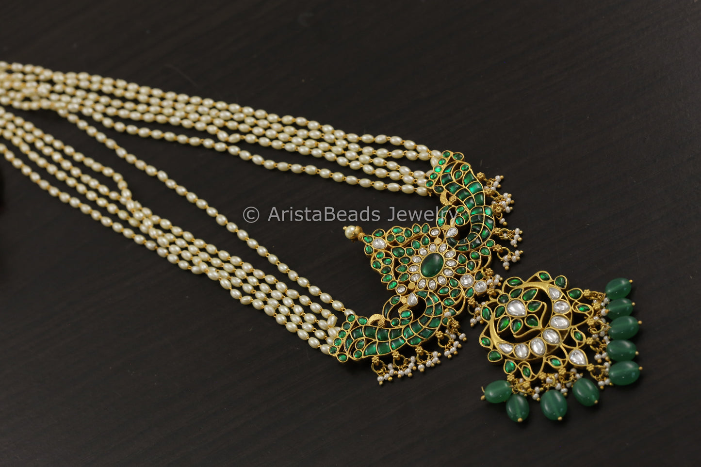 Emerald Jadau Kundan Long Haram -Green Drops