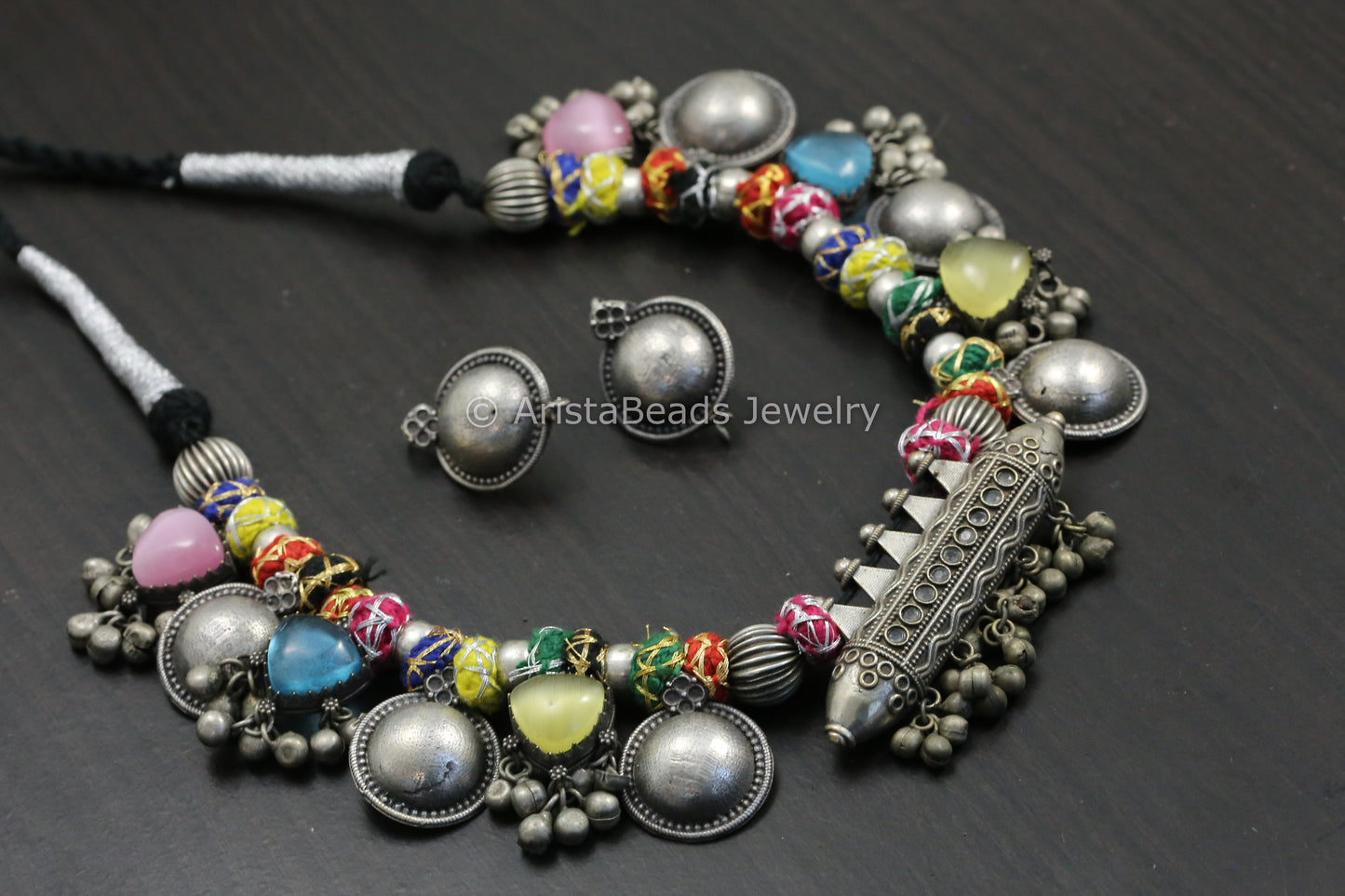 Amrapali Silver Look Alike Tabeez Necklace Set -Multi color