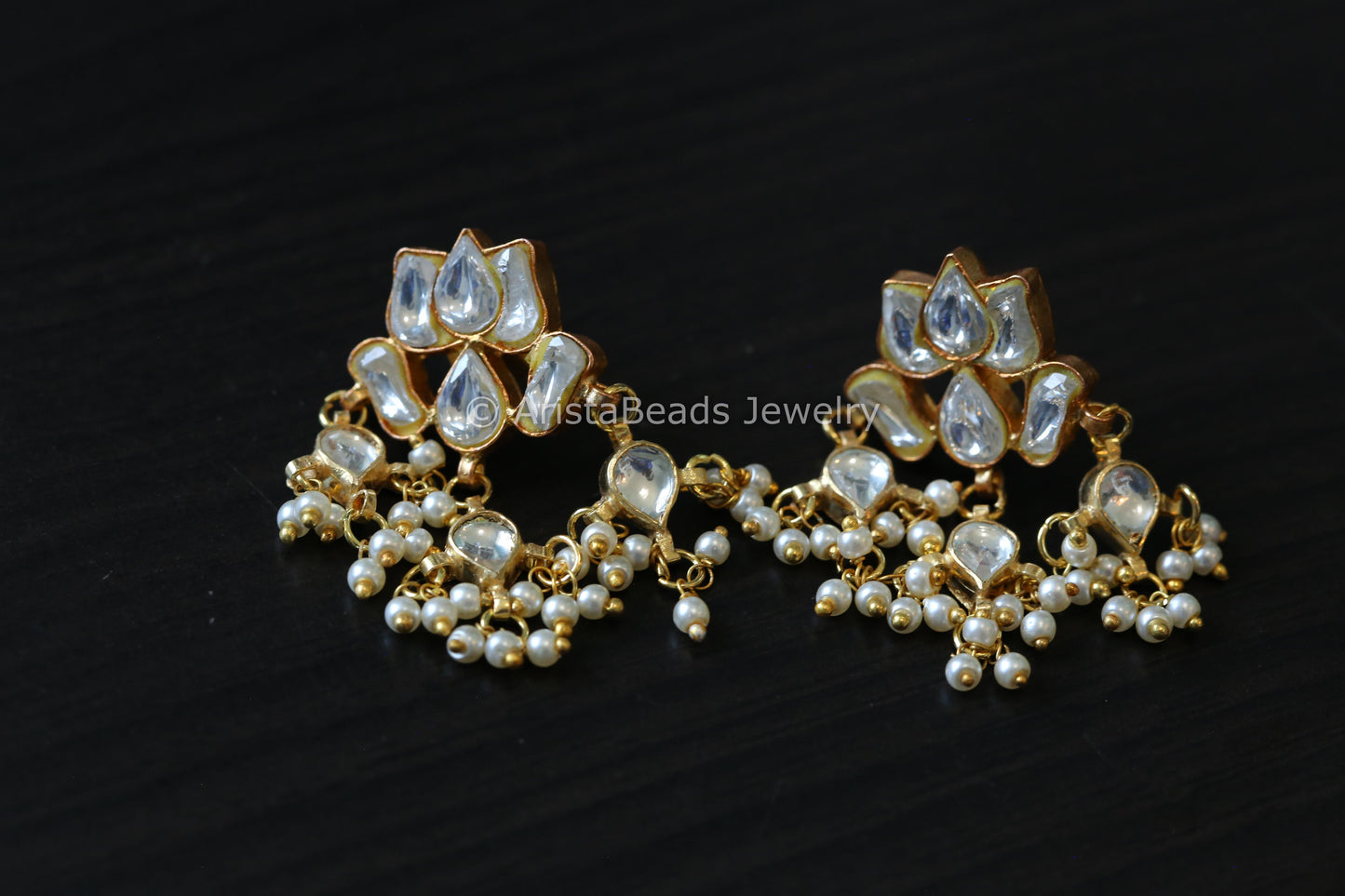 Clear Kundan Lotus Earrings