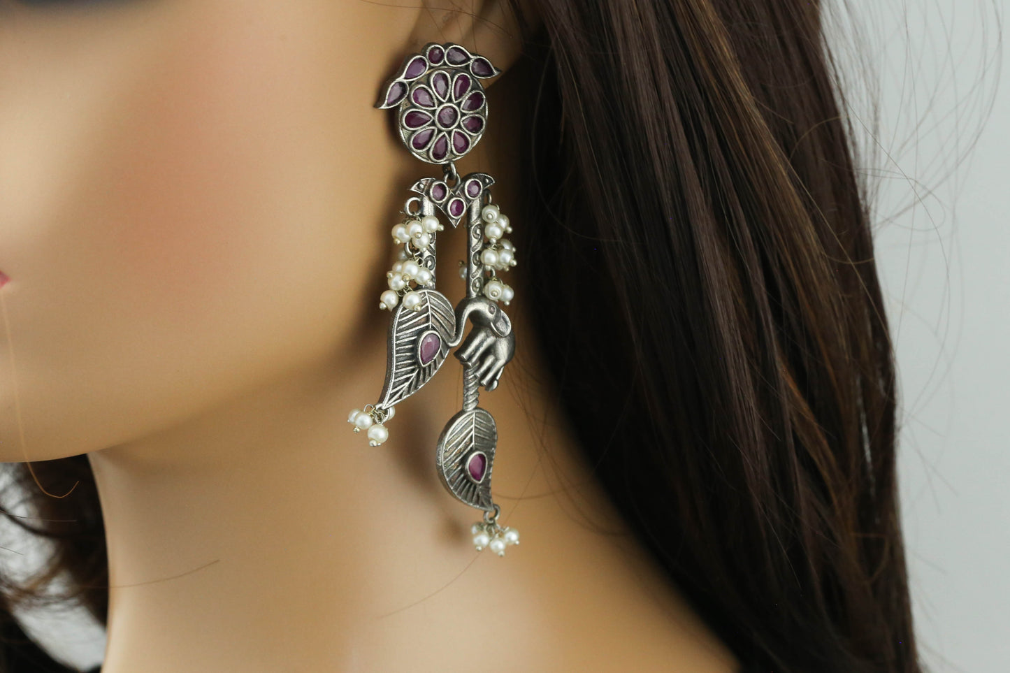 Ruby Silver Look CZ Earrings