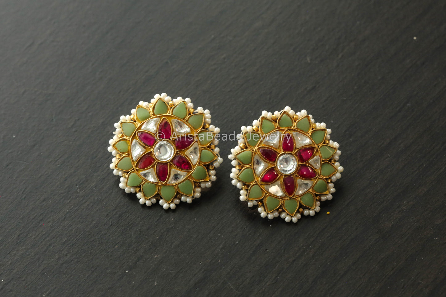 Green Ruby Jadau Studs