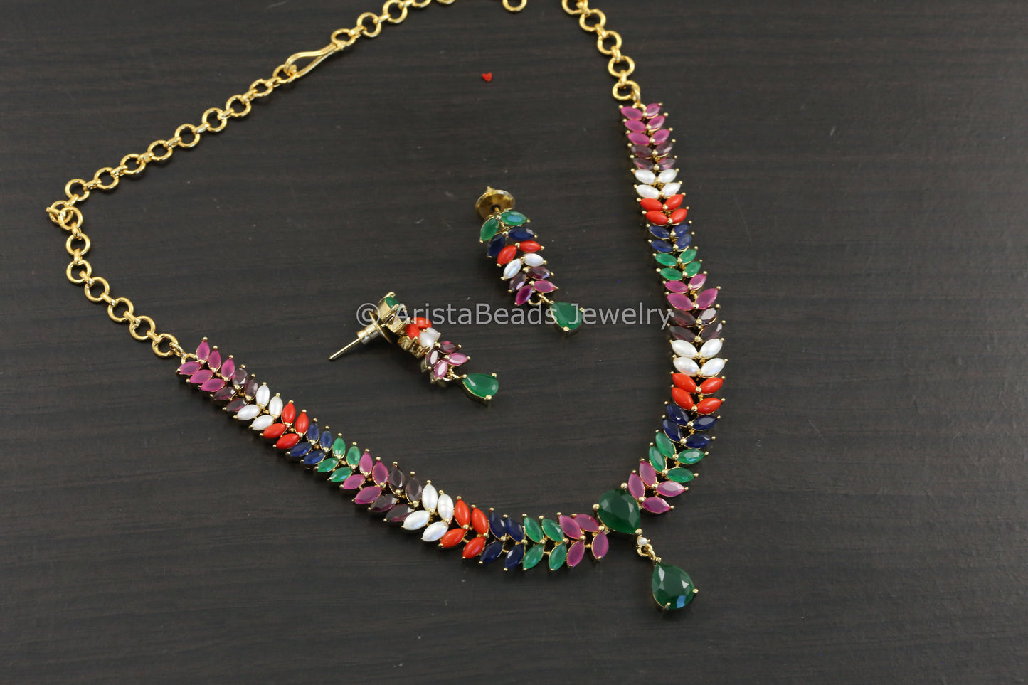 Multicolor Stones & Real Pearls Necklace Set
