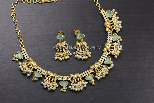 Gold CZ & Elephant Necklace Set - Mint