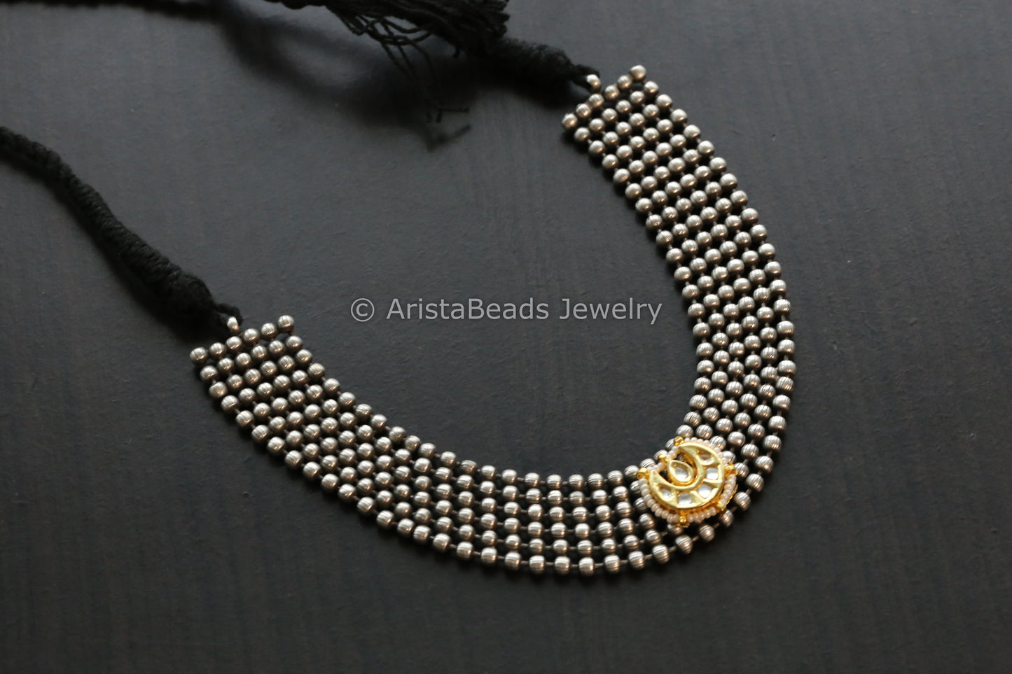 Oxidized Necklace Clear Kundan Motif