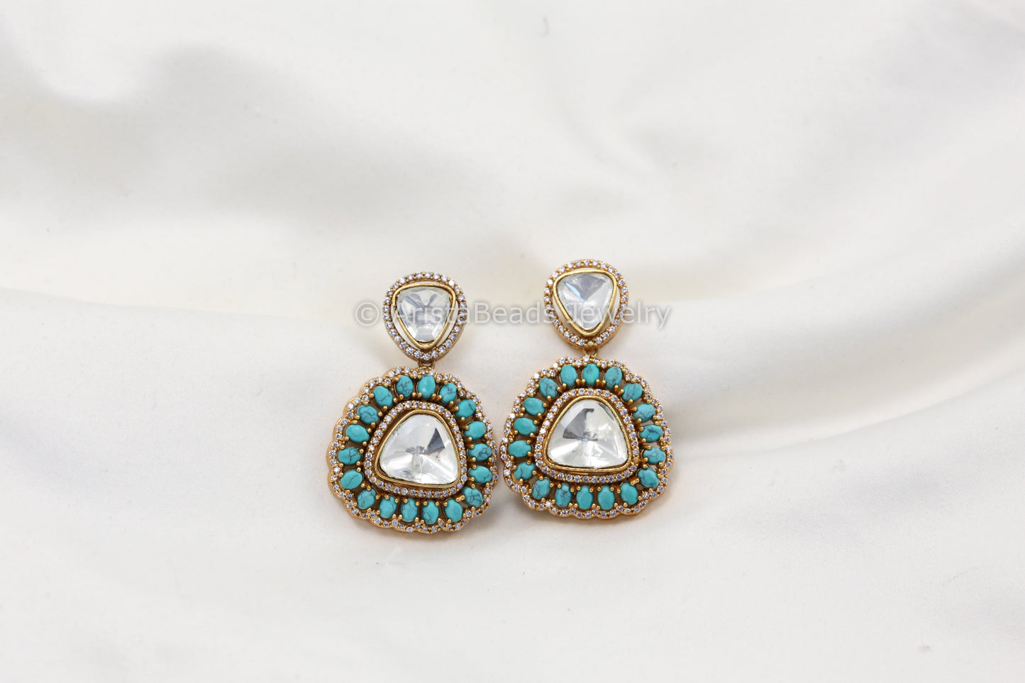 Turquoise Uncut Kundan& Micro CZ Earrings