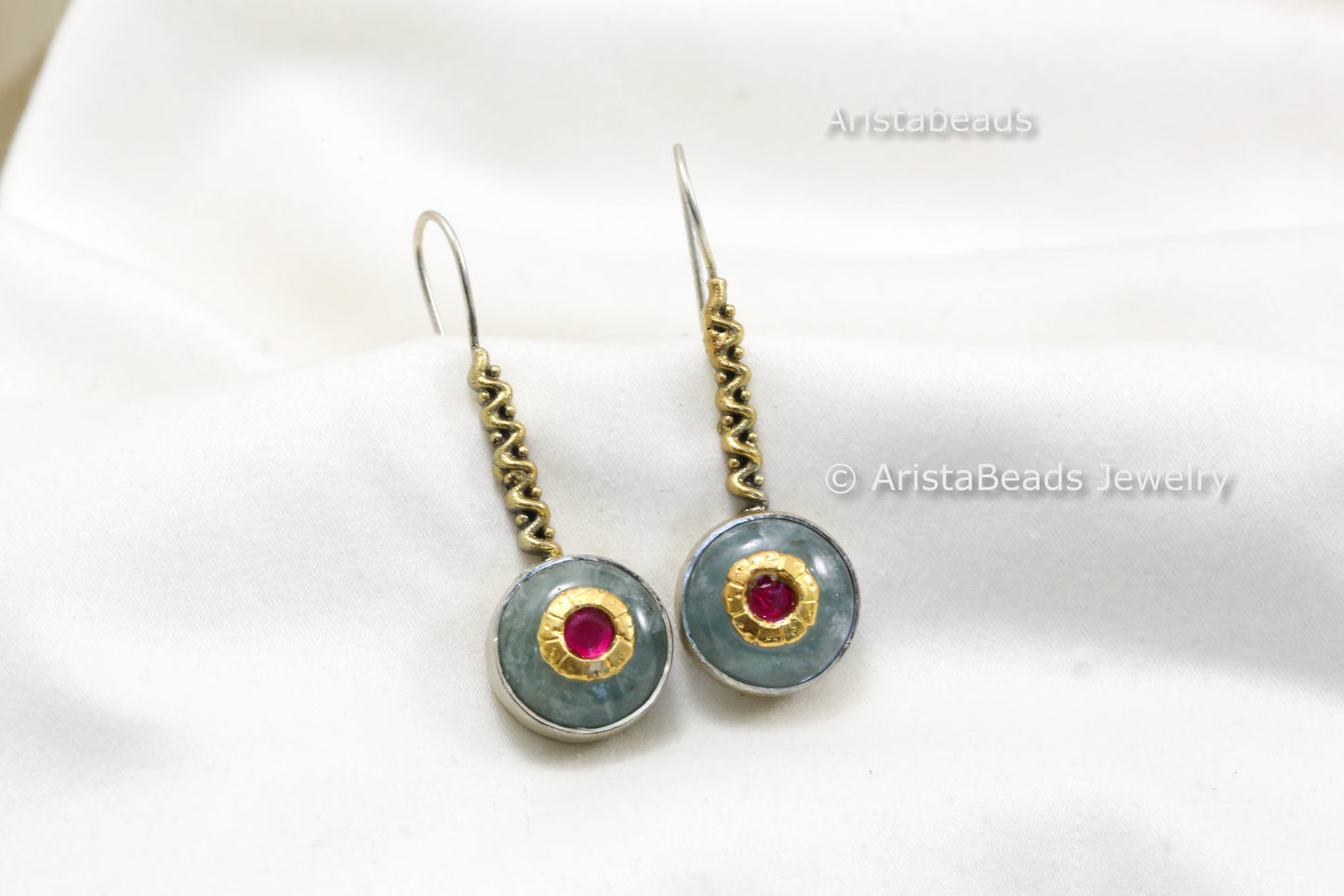 925 Sterling Silver Dual Tone Fluorite Earrings