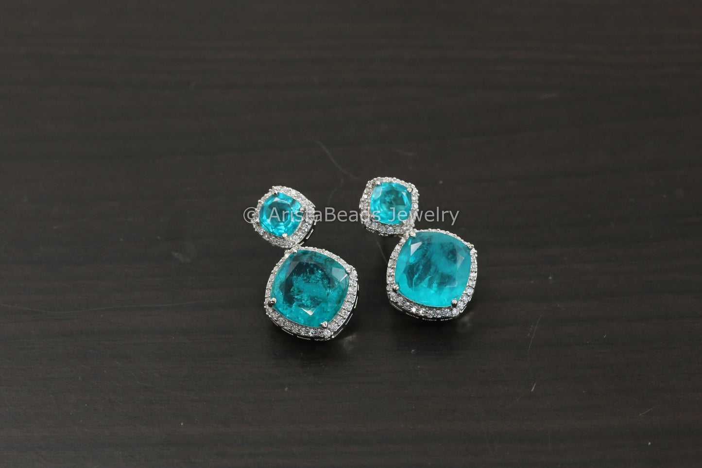 Aqua Blue Doublet & CZ Earrings