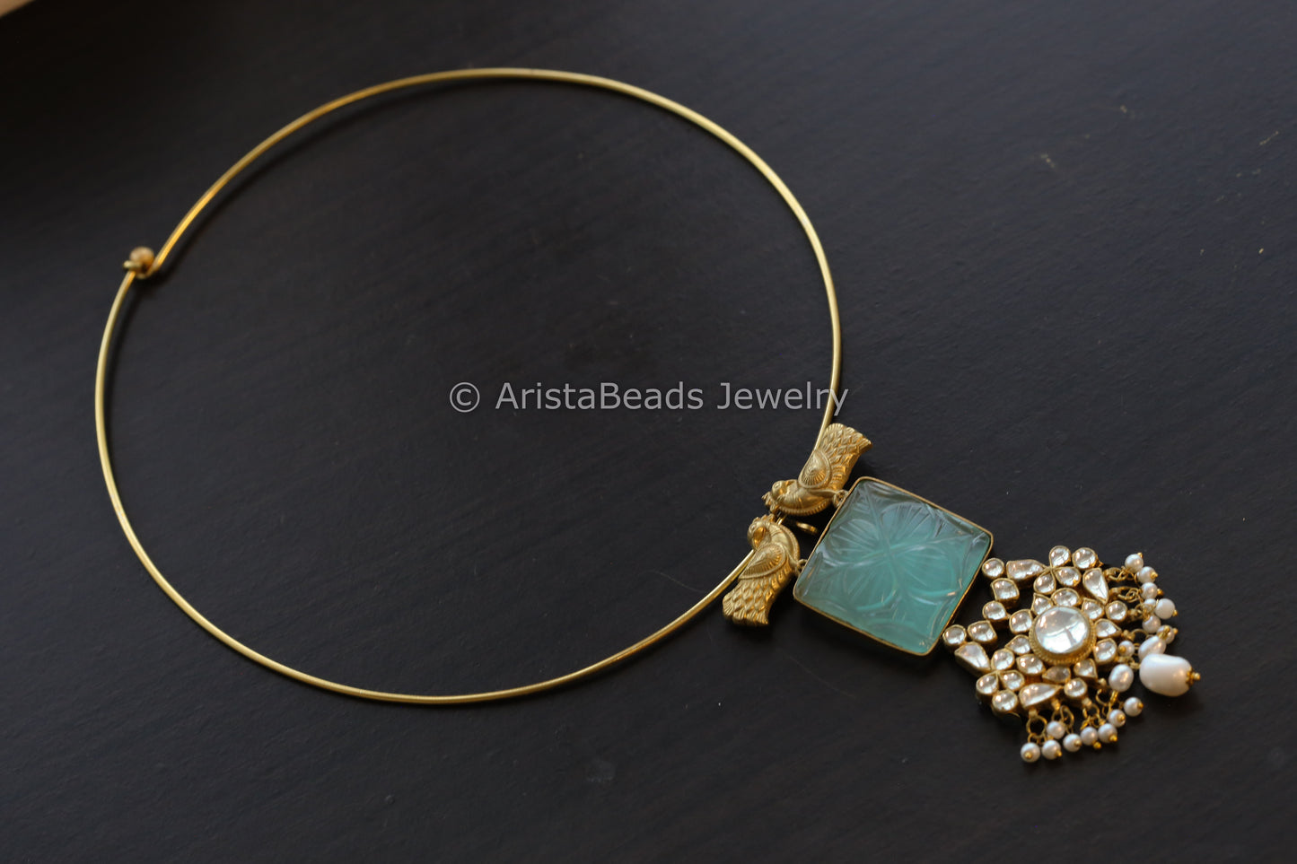 Semi Precious Stone Kundan Hasli Necklace
