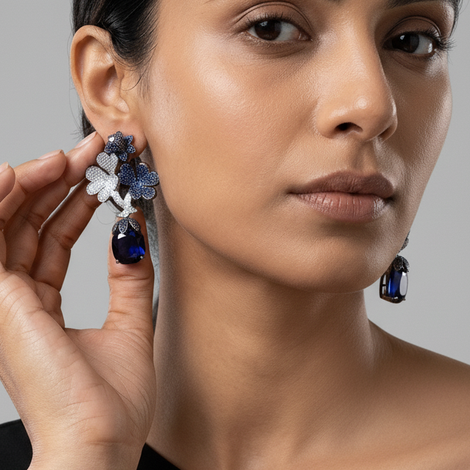 Tulip Premium Micro CZ Earrings - Blue