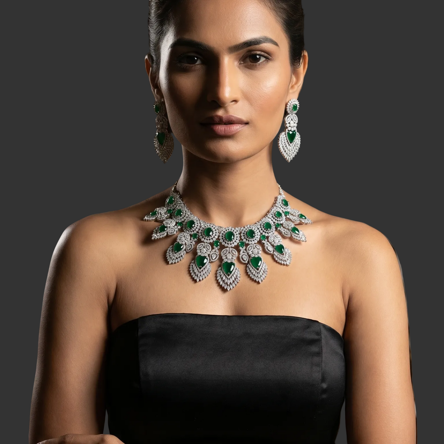 Amera Micro CZ & Green Doublet Necklace Set