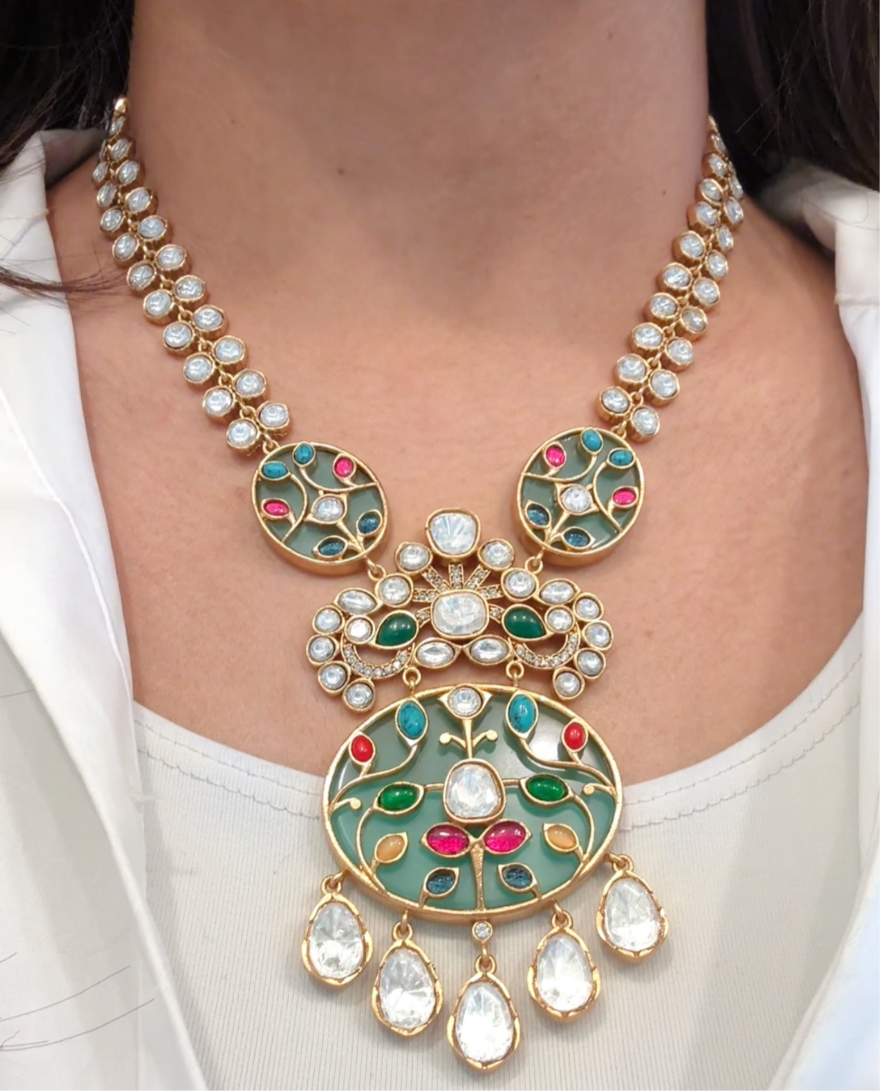 Premium Inlay Work & Uncut Kundan Set (ABJ-N101-91) - Mint