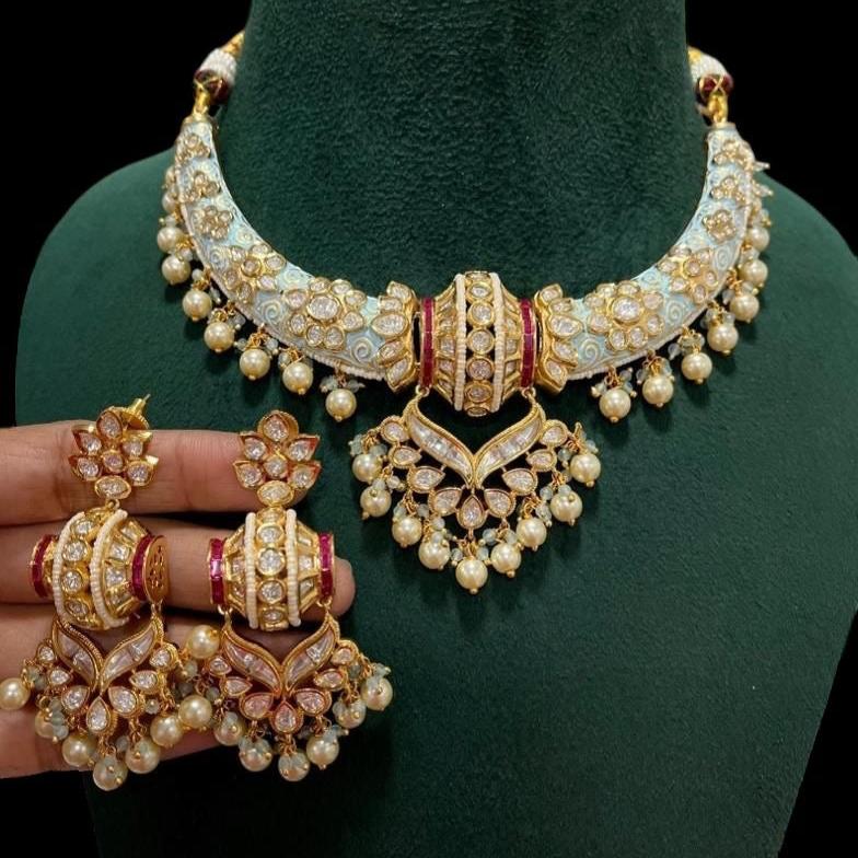 Premium Uncut Polki Kundan & Enamel Hasli Set  (103-18)