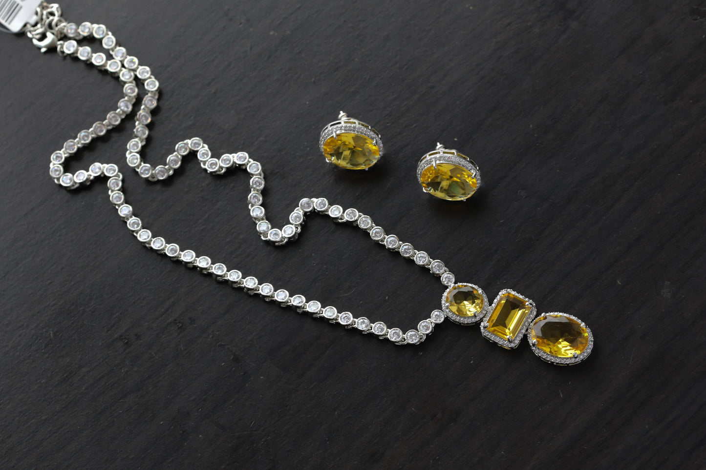 Premium Designer Yellow Sapphire Color CZ Necklace  (103-72)