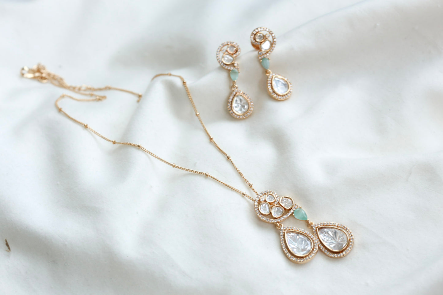 Preeti Uncut Polki & CZ Set - Mint (103-75)