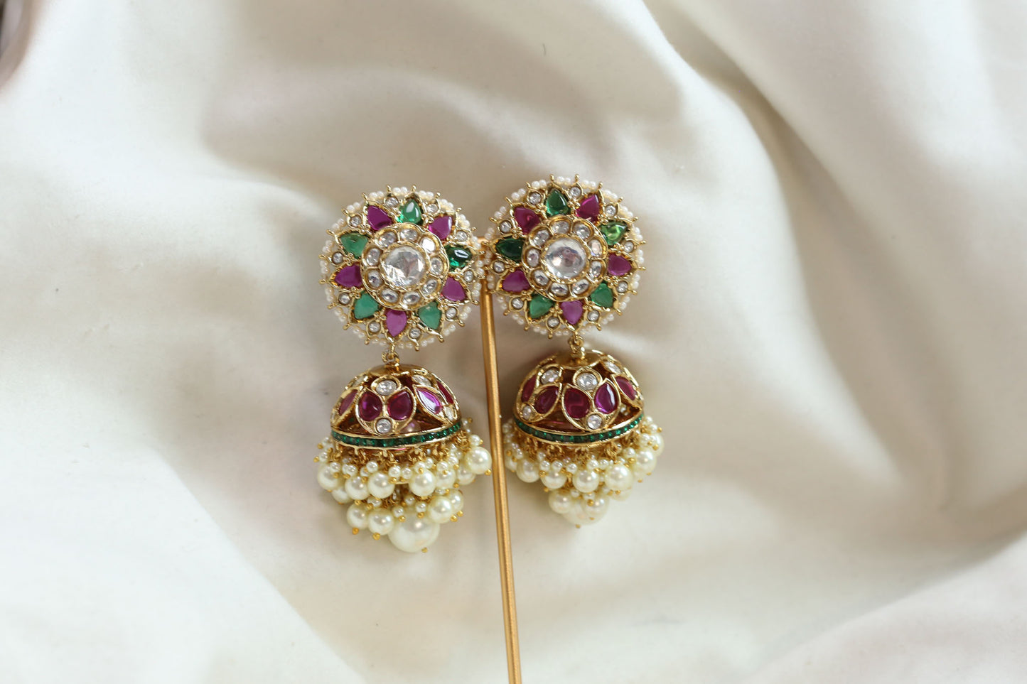 Surya Kundan Polki Jhumka - Multi