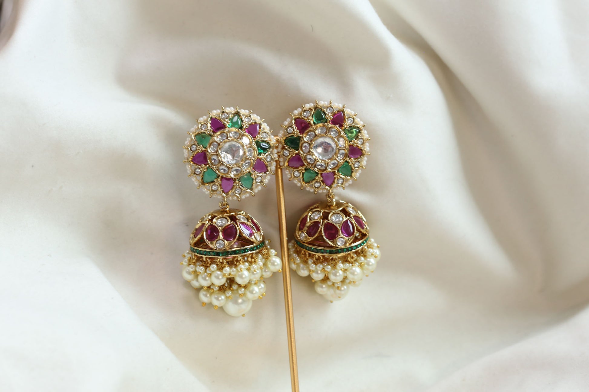 Surya Kundan Polki Jhumka - Multi