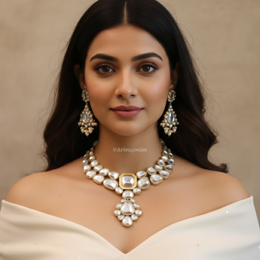 Roshini Big Polki Kundan Necklace Set (Vintage Polish)