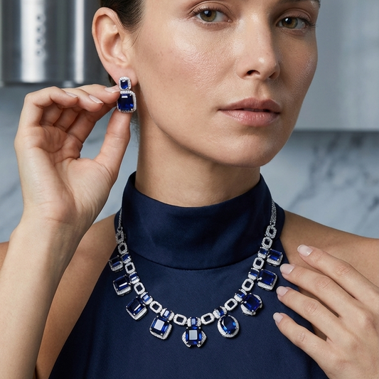 Premium Blue CZ Necklace Set