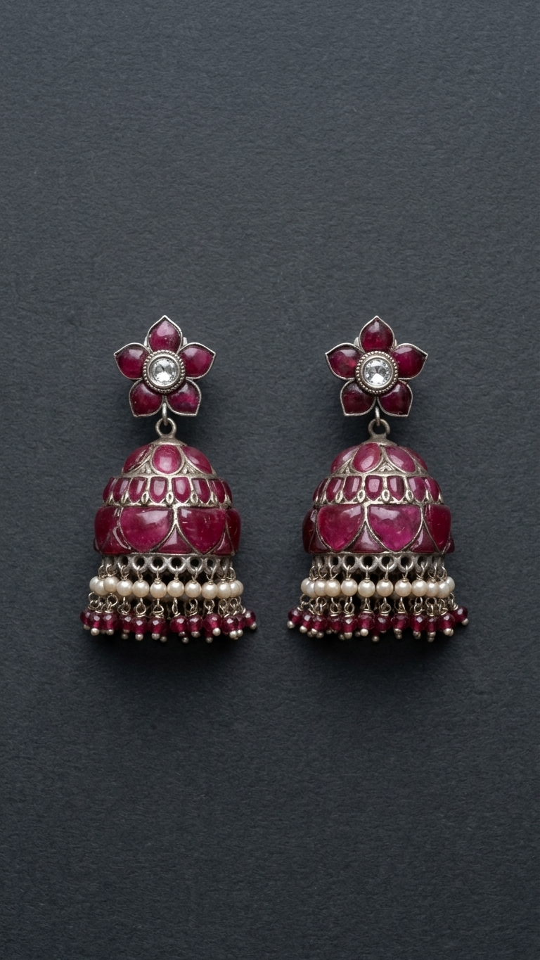 Nancy Kemp Kundan Jhumka - Ruby Red