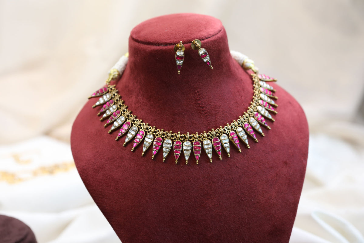 Harini Next To Real Silver Necklace Set - Ruby Clear