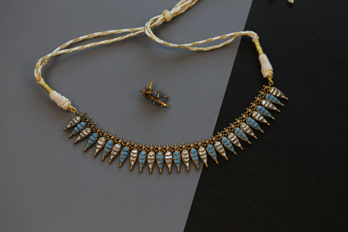 Harini Next To Real Silver Necklace Set - Turquoise