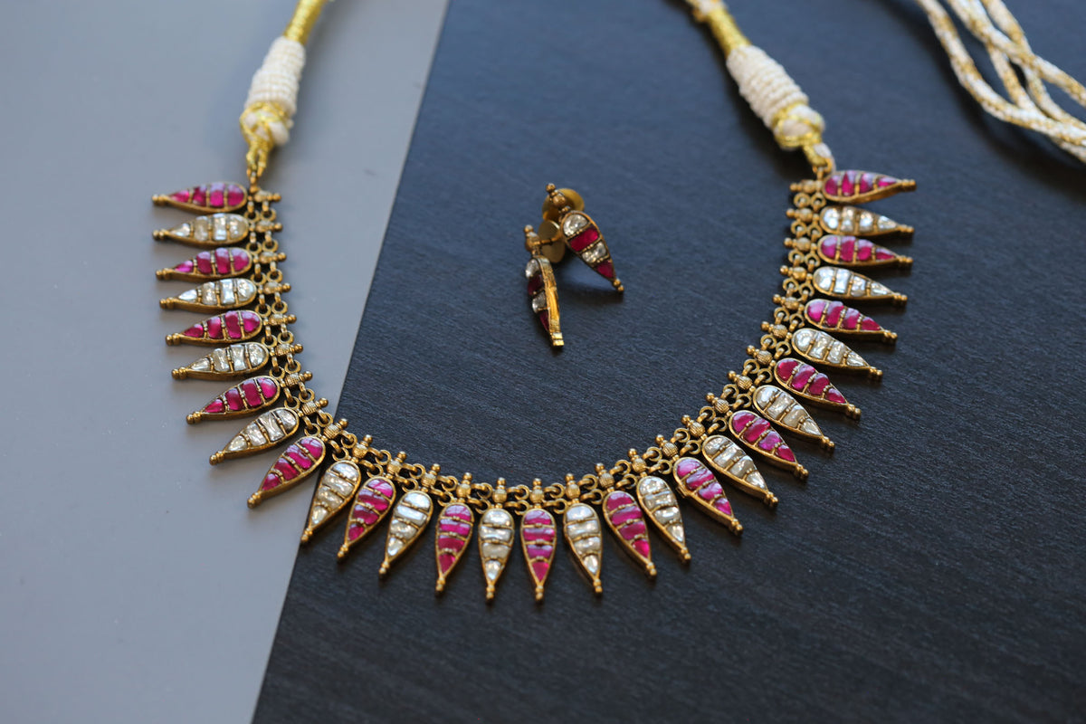 Harini Next To Real Silver Necklace Set - Ruby Clear