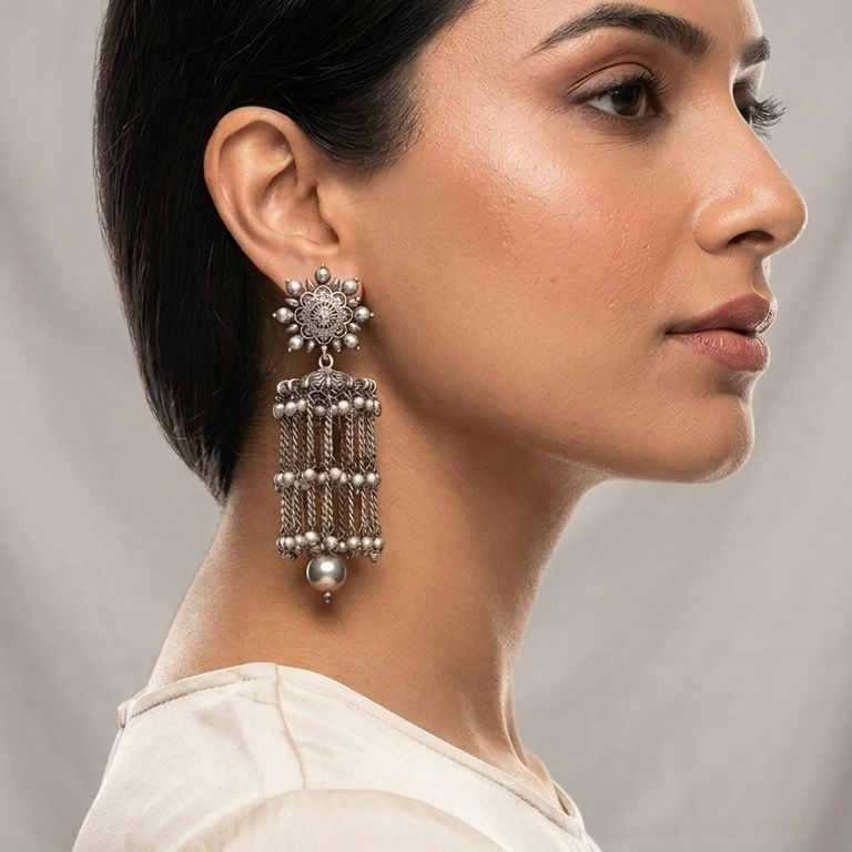 Jaana Oxidized Tassel Jhumka