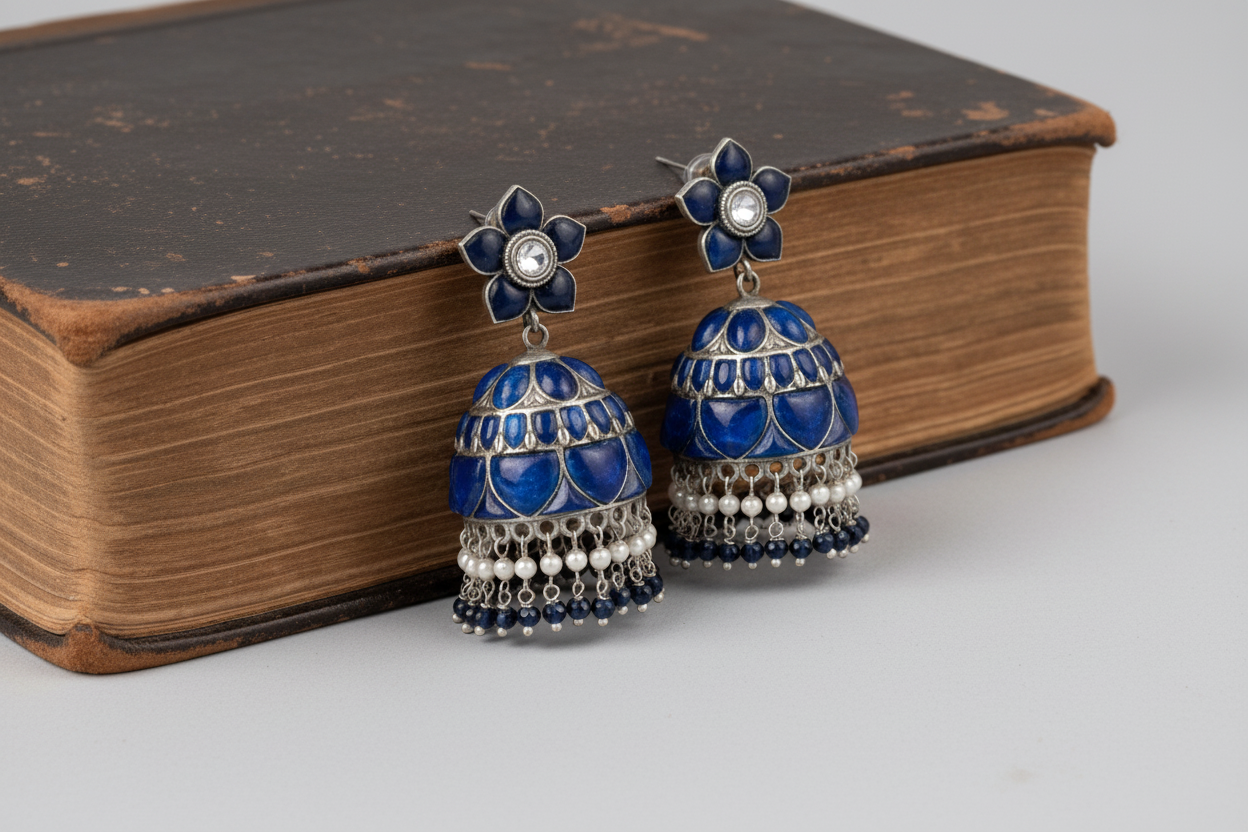 Nancy Kemp Kundan Jhumka - Blue