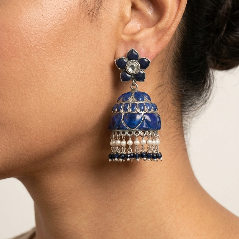 Nancy Kemp Kundan Jhumka - Blue