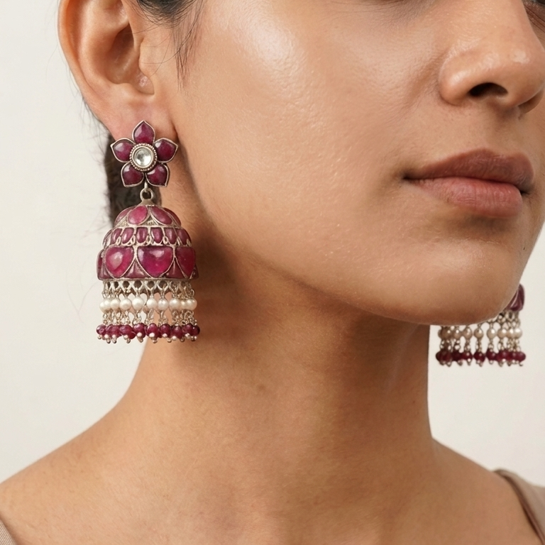 Nancy Kemp Kundan Jhumka - Ruby Red