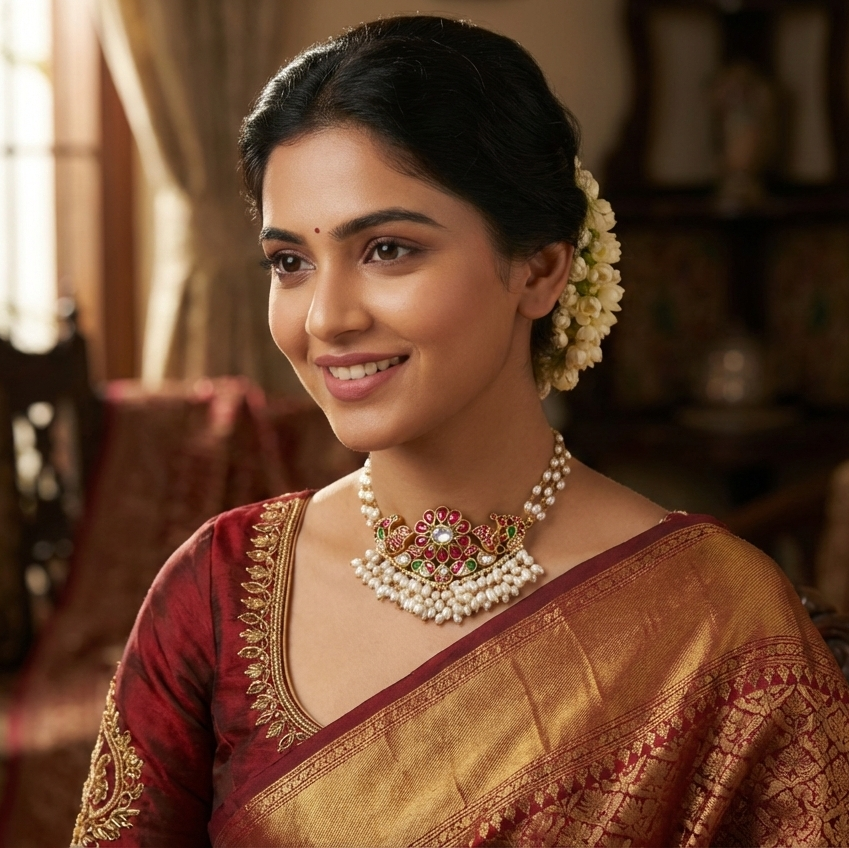 Kinjal Jadau Real Pearl Choker Necklace