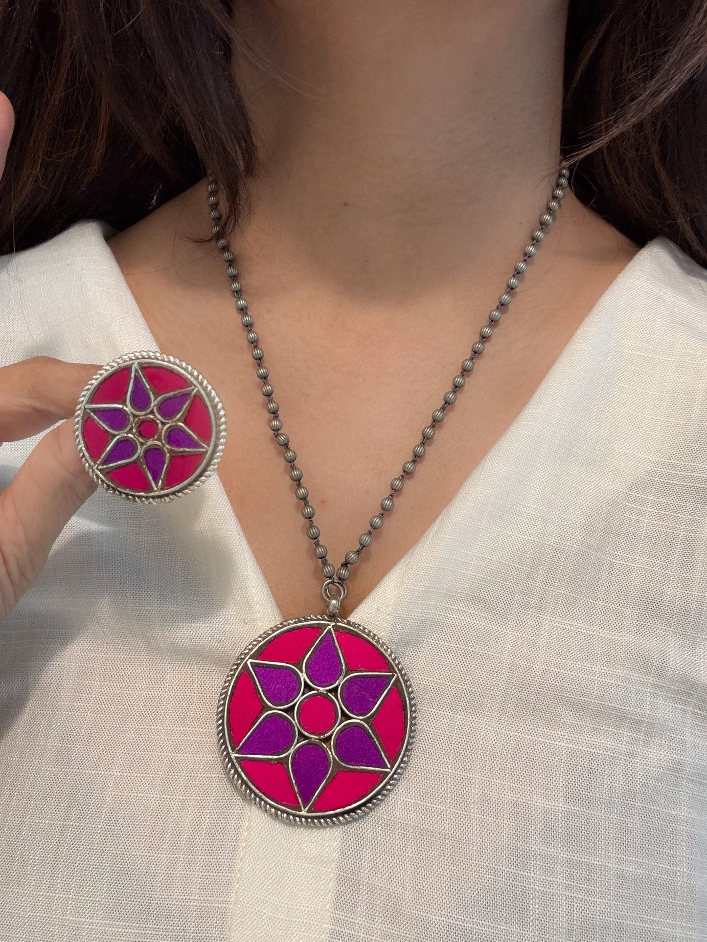 Mandala Real Glass Pendant Set