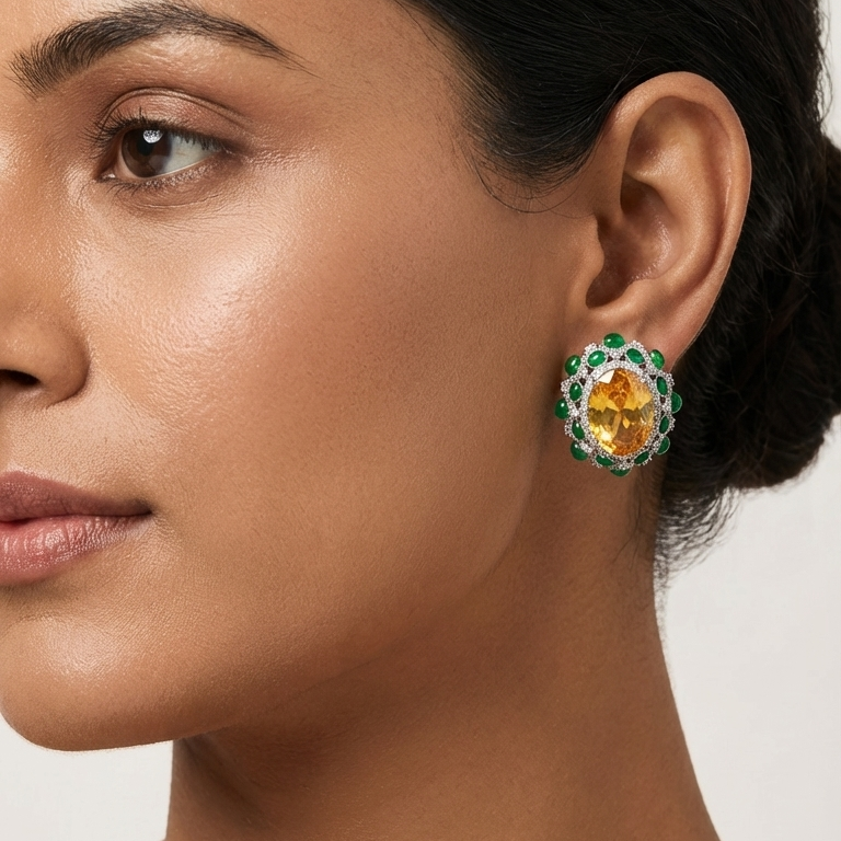 Peony Premium Micro CZ Earrings -  Yellow Green