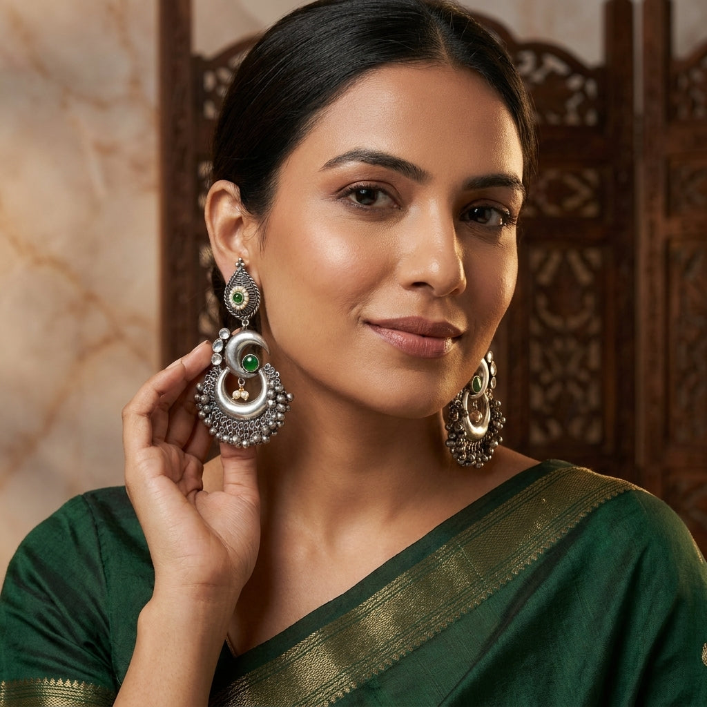 Chandrika Oxidized Chandbaali - Green