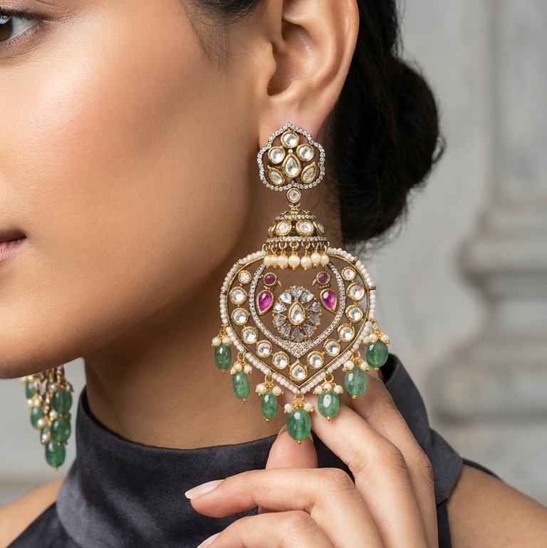 Moissanite, CZ & Aventurine Chandbaali