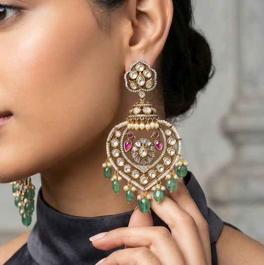 Moissanite, CZ & Aventurine Chandbaali