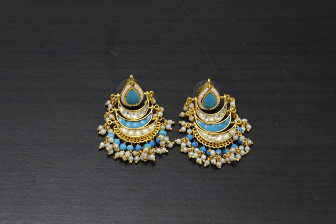 Pachi Jadau Work Chandbaali  - Turquoise