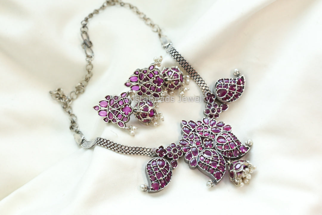 Mohini Kemp Stones Necklace Set - Ruby