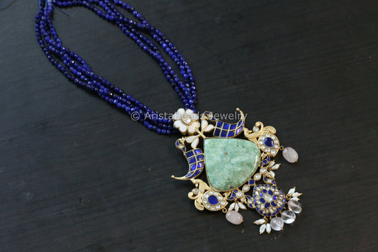 Contemporary Jadau Blue Pendant Necklace - Aventurine Stone