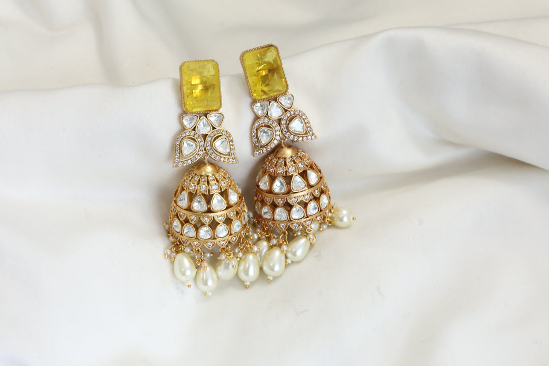 Polki Kundan & Yellow Doublet Jhumka