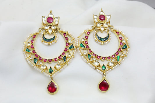 Large Pachi Kundan Chandbaali - Multi