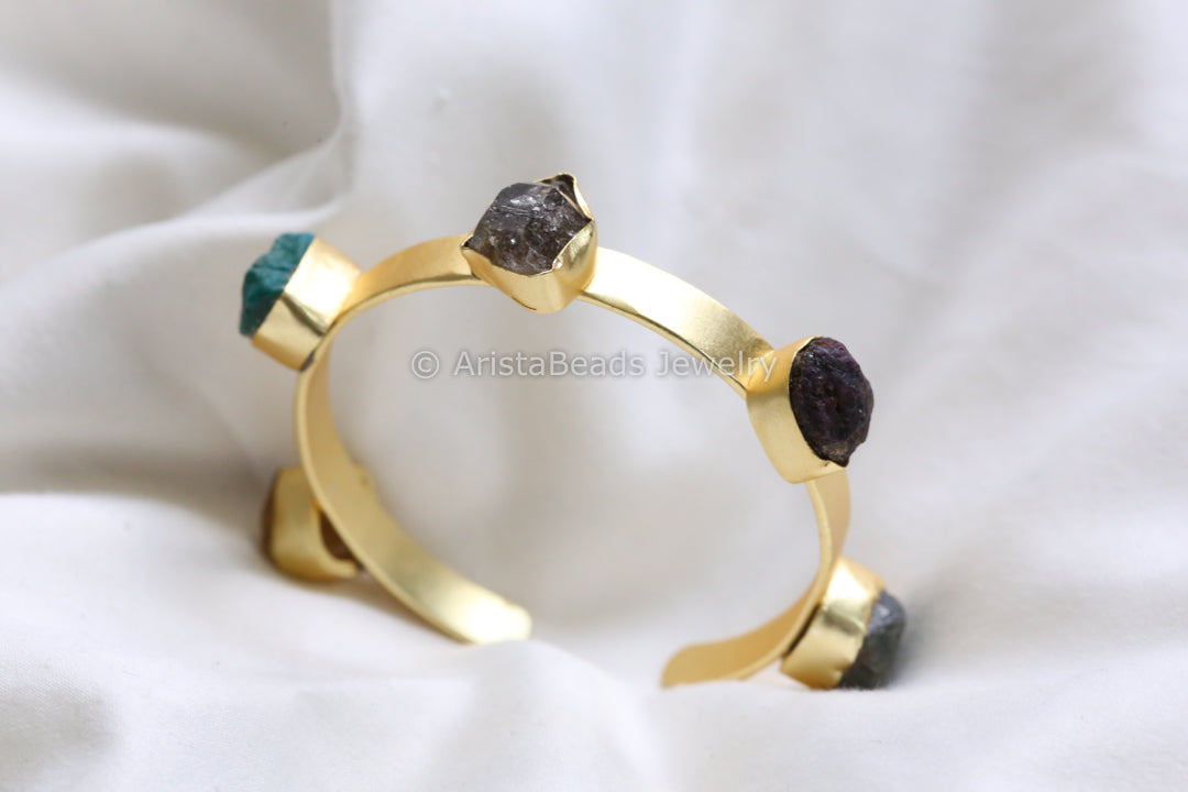 Multi Semiprecious Stones Brass Bracelet (Adjustable)