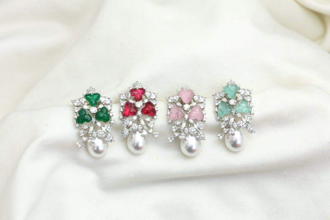 CZ & Carved Stone Pearl Earrings
