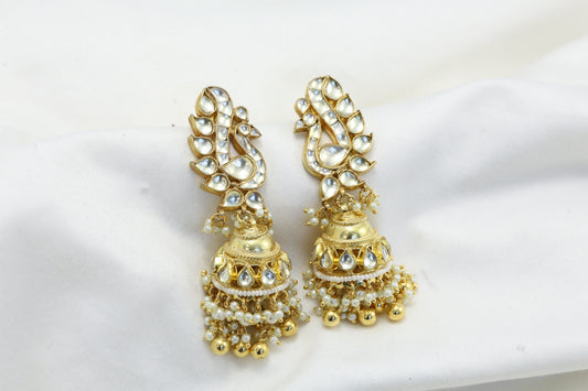 Clear Mayura Pachi Kundan Jhumka