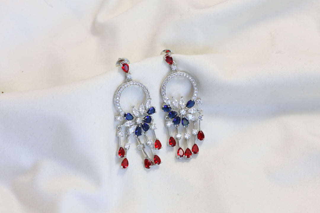 Premium CZ Blue & Red Earrings