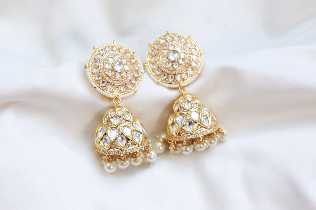 Premium  Kundan Jhumka - Pearl