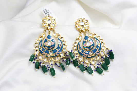 Enamel Foil Kundan Earrings - Blue