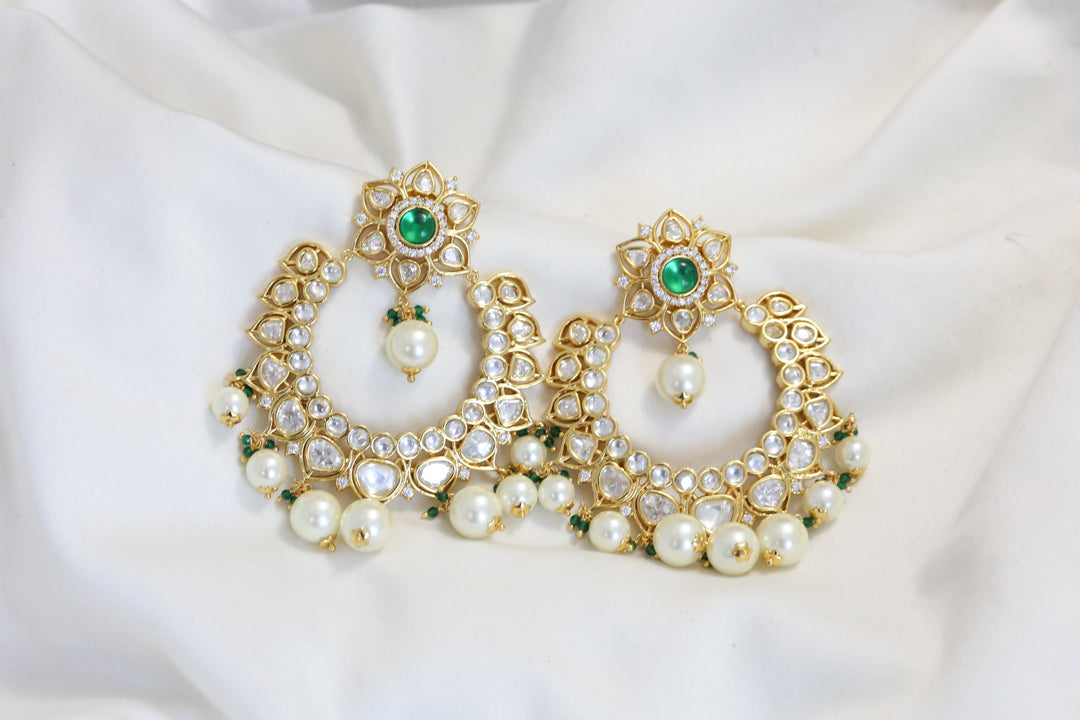 Premium Quality Kundan Polki Chandbaali