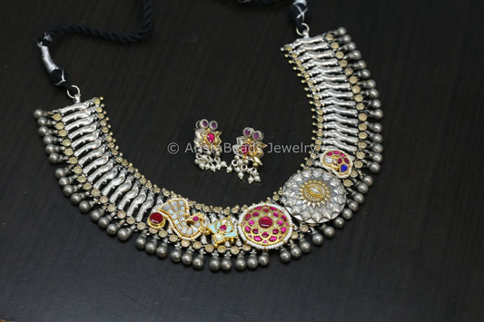 Silver Look Jadau Fusion Necklace Set - Stye 4