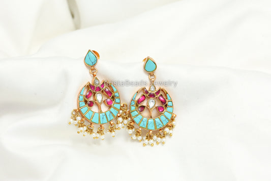 Turquoise Kundan Jadau Chandbaali